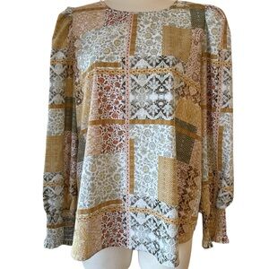 Pleione Patchwork Long Sleeve Blouse L